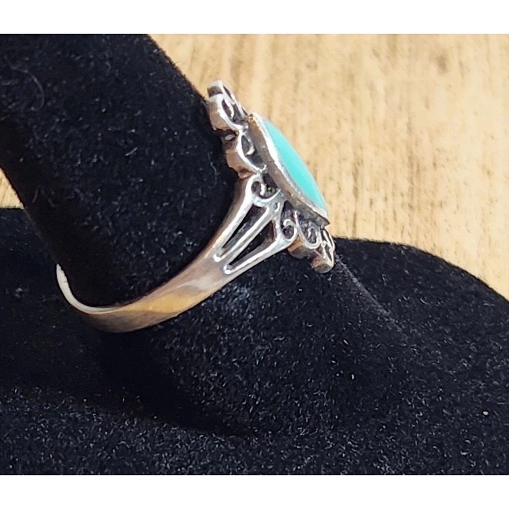 Turquoise Ring Vintage Style Sterling Silver Statement‎ Ring Boho Jewelry - Picture 3 of 7